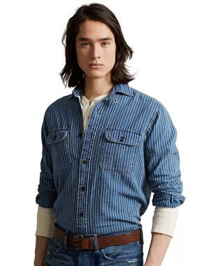 Polo Ralph Lauren Big & Tall Classic Fit Indigo Striped Blue Denim Workshirt